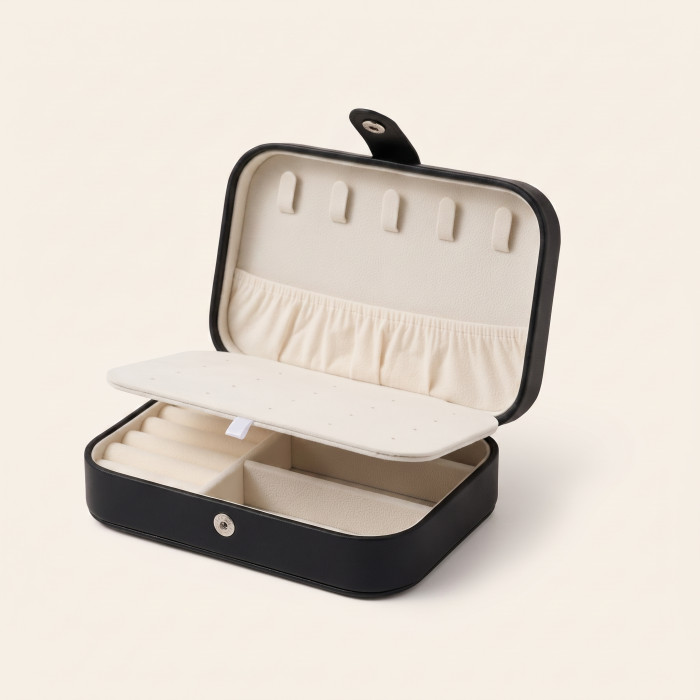 Дворівнева скринька для прикрас із гачками для ланцюжків, чорна — фото 4
