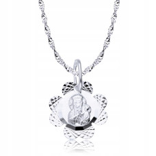 Срібна підвіска-іконка «Божа Матір» у формі квіточки. MD 1030