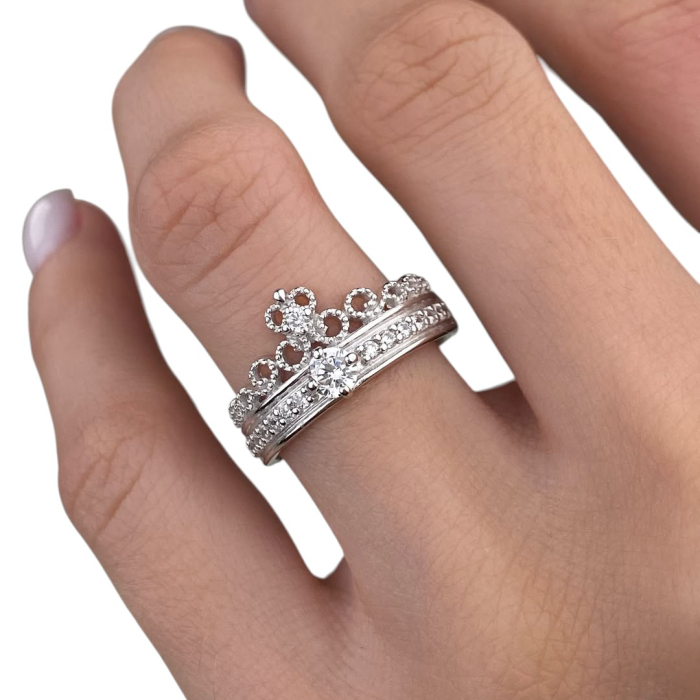 Жіноча срібна каблучка «Корона» із камінчиками білого циркону