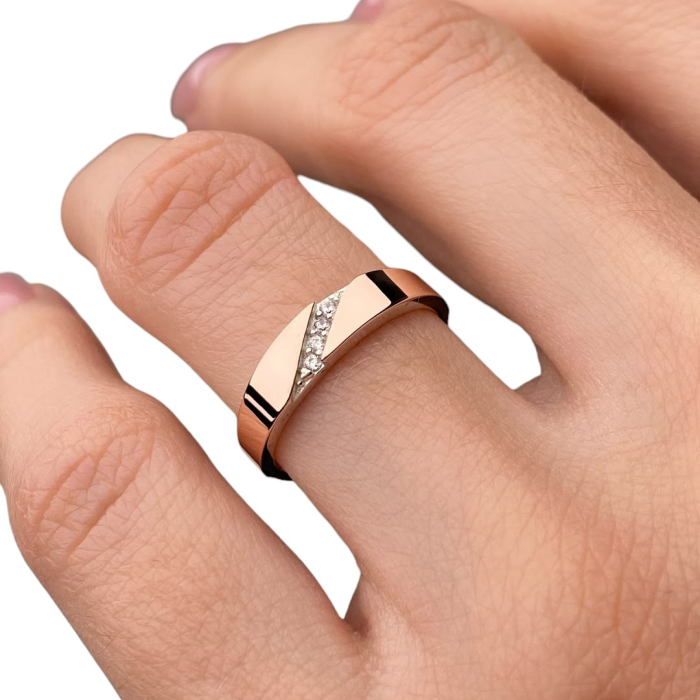 Срібна каблучка з золотими вставками та кубічним цирконом