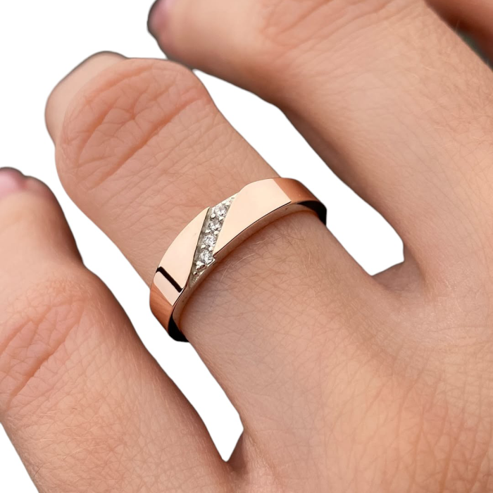 Срібна каблучка з золотими вставками та кубічним цирконом