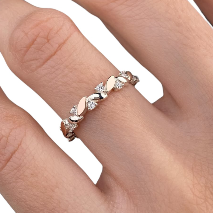 Срібна каблучка «Лісова Ніжність» з золотими вставками та кубічним цирконом