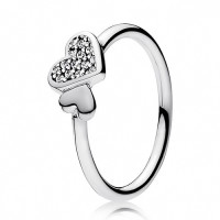 Срібна каблучка з подвійним серцем та фіанітами — Love Shine. 3893