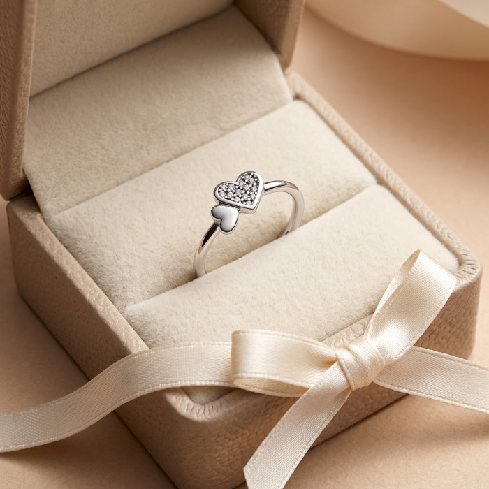 Срібна каблучка Love Shine з серцем і фіанітами (925 проба)