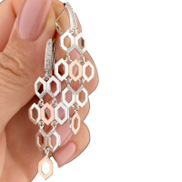 Розкішні срібні сережки - підвіски з золотими вставкамита кубічним цирконієм. 0842