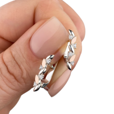 Жіночі срібні сережки «Лісова Ніжність» з золотими вставками та кубічним цирконом. 1611
