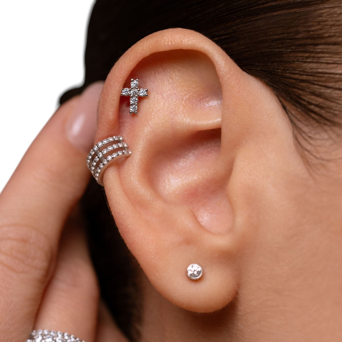 Срібні сережки-пусети з камінням — Геометрія Сяйва, Срібло 925